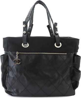 Chanel Black Nylon Pvc Leather Handbag Tote Bag (Pre-Owned)