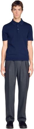 Sandro Cotton and silk polo shirt in Royal Blue at Nordstrom, Size Xx-Large