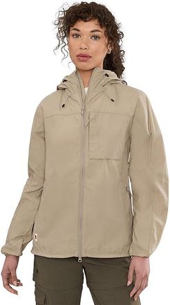 Fj&auml;llr&auml;ven High Coast Wind Jacket Womens Coat Fossil : SM, Cotton/Polyamide