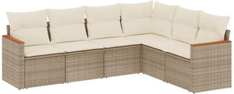 vidaXL Juego De Sof&aacute;s Jard&iacute;n Con Cojines 6 Pzas Rat&aacute;n Sint&eacute;tico Beige Vidaxl