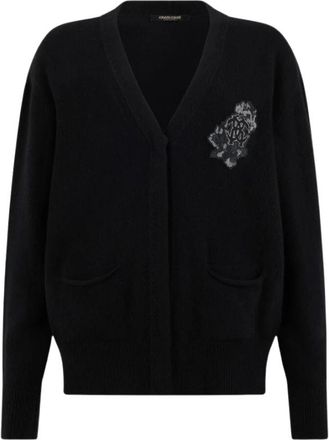 Roberto Cavalli Cardigan met Monogram Mirror Snake - Dames - Vesten - Zwart - S - Wol - Truien & Vesten