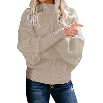 Generic Today Deals of The Day Clearance Tunic Sweatshirt for Women Womens Winter New Mid Neck Loose Long Sleeve Knitted Solid Color Sweater Plus Size Prime D