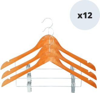 MSV Juego De 12 Perchas De Madera Con Clips Msv