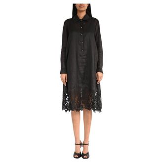 Max Mara Shirt Dresses, female, Black, Size: XS Embroidered Ramie Gauze Shirt Dress