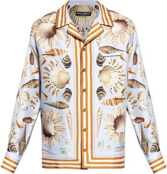 Dolce & Gabbana Zijden shirt met schelpmotief - Heren - Casual Overhemden - Veelkleurig - 2XL - Overhemden