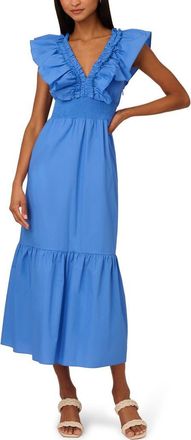 Adrianna Papell Ruffle Smocked Waist Maxi Dress in Cool Water at Nordstrom, Size 10