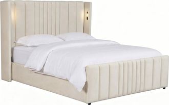 Habitat et Jardin Cama Doble Con Caj&oacute;n De Tela Y L&aacute;mparas Integradas <> - 140 X 190 Cm - Beige