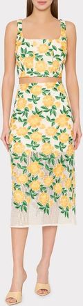 Milly Marta Floral Embroidery Midi Skirt in Yellow/Green at Nordstrom, Size 10