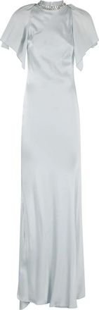 Amen Satijnen Jurk - Dames - Maxi kleedjes - Blauw - M - Satijn - Kleedjes