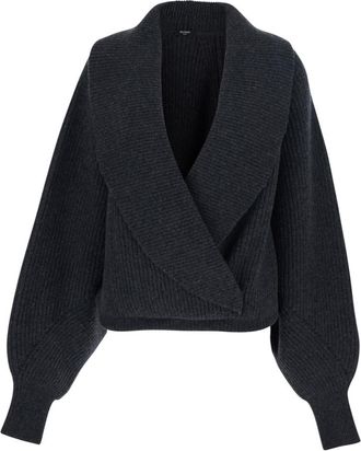 Balmain Grey Knitted Shawl Neck Sweater