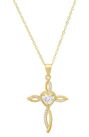 Queen Jewels Cubic Zirconia Heart Swirl Cross Pendant Necklace in Gold at Nordstrom Rack