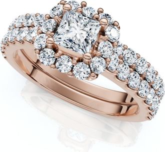 Pompeii3 1.50Ct Princess Cut Halo Diamond Engagement Wedding Ring Set 14k Gold Lab Grown