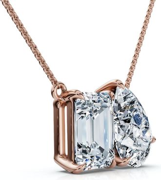 Pompeii3 2Ct Pear and Emerald Cut Two Stone Toi et Moi Pendant 14k Gold Lab Grown
