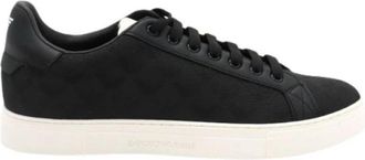 Emporio Armani Nylon sneakers met jacquard all-over adelaar - Heren - Sneakers - Zwart - 43 EU - Nylon - Schoenen