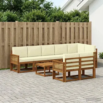 vidaXL Vidaxl Set Di Divani Da Esterno 9 Pz Naturale E Crema Poliestere