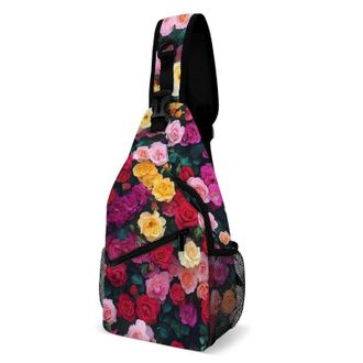Generic Vibrant Roses Colorful Unisex Shoulder Bags Casual Crossbody Chest Bag Sling Backpack for Hiking Cycling Travel