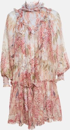 Zimmermann Multicolor Botanica Print Chiffon Smocked Mini Dress