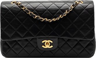 Chanel Pre-owned Womens Medium Classic Lambskin Double Flap - Black Leather - One Size