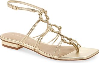 Koko + Palenki Catia Ankle Strap Thong Sandal in Gold Metallic Leather at Nordstrom, Size 6.5