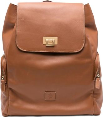 Eleventy Leren rugzak met omslag - Bruin