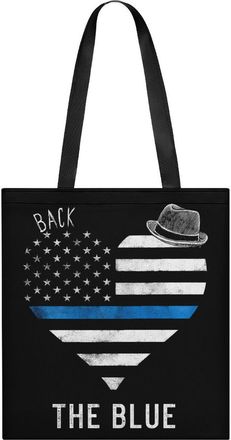Generic Back The Blue Police Line Flag Heart Tote Bag for Women Men Shoulder Bags Purses Pouch Handbags