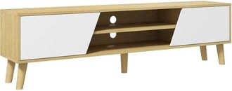 HOMCOM Homcom - Mueble Tv Mueble De Sal&oacute;n Mesa Para Tv Con 2 Puertas 2 Estantes Y 5 Patas De Madera De Caucho Para Televisores De Hasta 65 Pulgadas 150x30x42