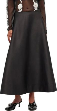 Ganni Rokken, Dames, Zwart, M, Polyester, Duchesse Satin Lange Cirkelrok