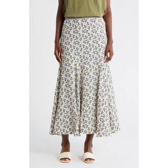 Max Studio Godet Georgette Skirt in Cream/Denim Bell Flower at Nordstrom Rack, Size X-Small