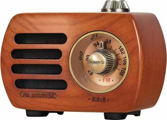 OEM Mini Radio Fm Port&aacute;til Bluetooth En Estilo Retro De Madera Vintage Con Bater&iacute;a Recargable, Graves Potentes, Alto Volumen, Entrada Auxiliar, Cerezo - O