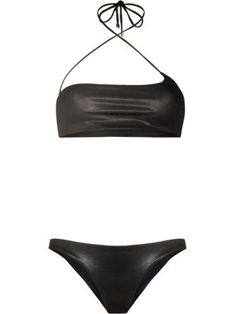 The Attico Set bikini asimmetrico in finta pelle - Nero