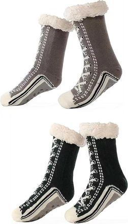 Generic Ultra-Thick Cashmere Slipper Home Socks, Unisex Winter Super Soft Warm Cozy Fleece Lined Non Slip Slipper Socks (2pcs-r,One Size)