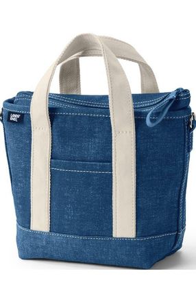 Lands End Zip Top Canvas Tote Bag in Denim Blue at Nordstrom, Size Small