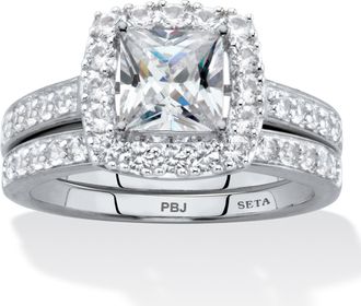 Palm Beach Jewelry 2.60 Cttw Platinum-Plated White Sapphire Engagement Ring Set