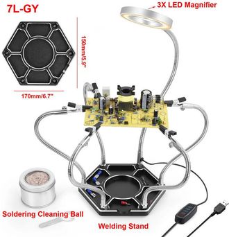 OEM Soldadura De Tercera Mano, Tercera Mano Con 6 Brazos Flexibles Ajustables, Lupa Led 3x Para Reparaci&oacute;n Electr&oacute;nica, Modelismo Y Pasatiempos Creativos