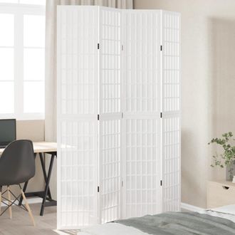 Berkfield Home Room Divider 4 Panels White Solid Wood Paulownia