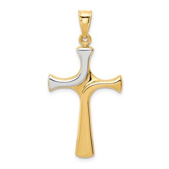 Diamond2Deal 14k Yellow Gold Rhodium Fancy Cross Pendant