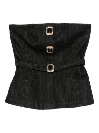 Self Portrait Black Denim Bandeau Top Clothing