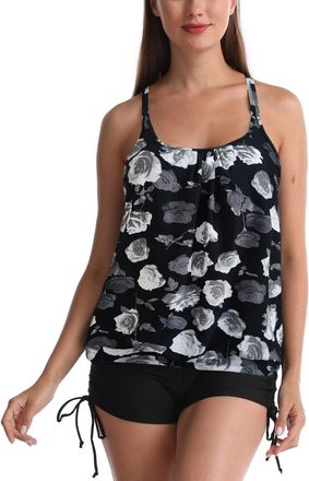 Generic Womens Two Piece Bikini Sets Ruffled Ruched Swimsuit Swimming Top with Shorts Loose Swimsuit High Waist Padded Bathing Suits Holiday Outfits Tropical 