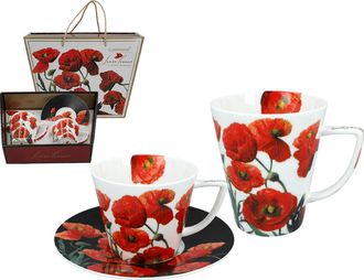 OEM Carmani, Juego Para Dos: Taza + Jarra - Amapolas Rojas