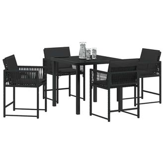Berkfield Home Modern 5 Piece Garden Dining Set with Cushions Black Poly Rattan