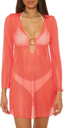 BECCA by Rebecca Virtue Metallic Long Sleeve Sheer Cover-Up Dress in Dragon Fire at Nordstrom, Size Medium