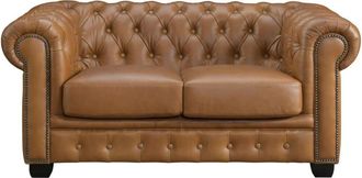 VENTE-UNIQUE.COM Sof&aacute; fijo piel flor 2 plazas camel 160x96cm