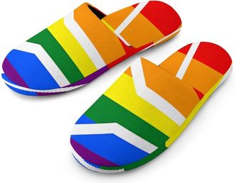 Generic Rainbow LGBTQ Flag South African Mens Cozy Memory Foam Slippers Warm Cotton House Shoes Comfy Slipper for Indoor Outdoor
