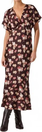 Astr Talyha Floral Satin V-Neck Dress In Brown Floral