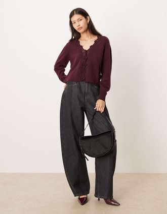 Nobody's Child Cardigan in lana alluncinetto bordeaux smerlato-Rosso