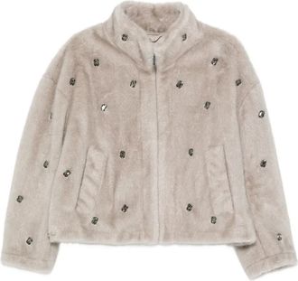Vicolo crystal-embellished coat - women - Artificial Fur - S - Neutrals