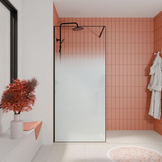 Aurlane Parete doccia 90x200 cm - Vetro degradato bianco effetto nebbia - Cornice nera opaca - NEPHELIE