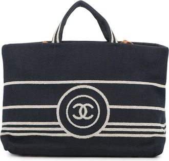 Chanel Denim Navy Denim Leather Tote Bag (Pre-Owned)