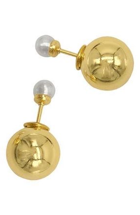 Adornia Spring 2022 14K Yellow Gold Plated Imitation Pearl Double Sided Ball Earrings at Nordstrom Rack