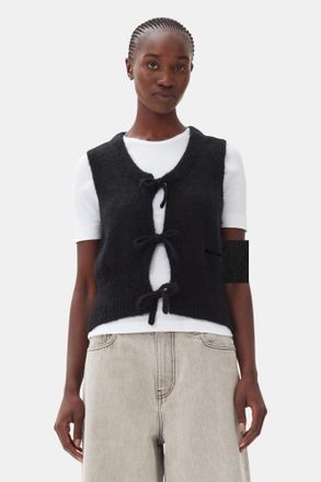 Ganni Black Tie String Vest - Size XXS Mohair